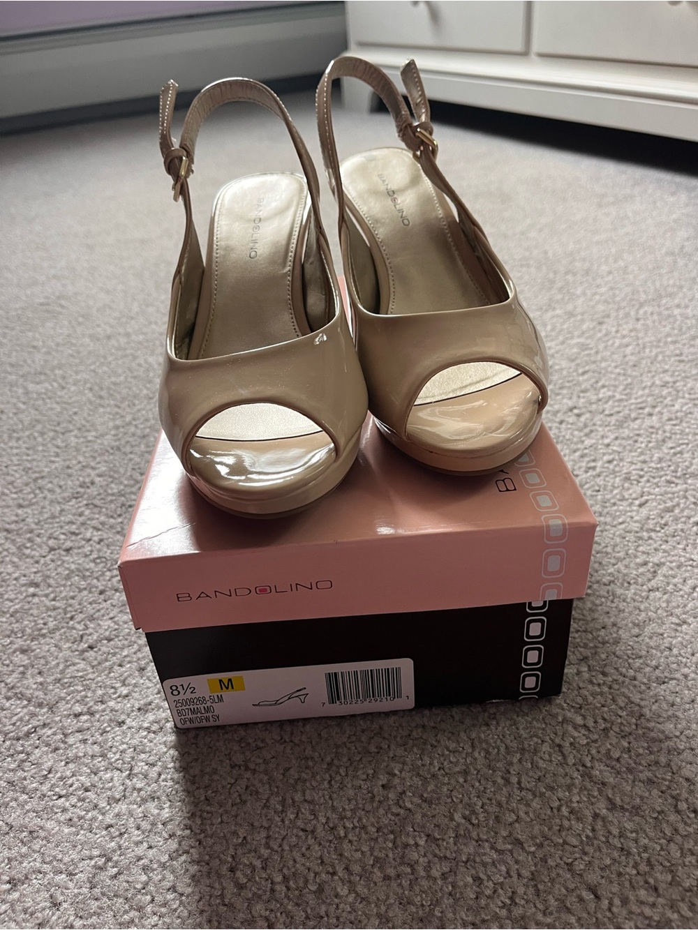 Bandolino Nude Patent Peep-Toe Slingback Heels